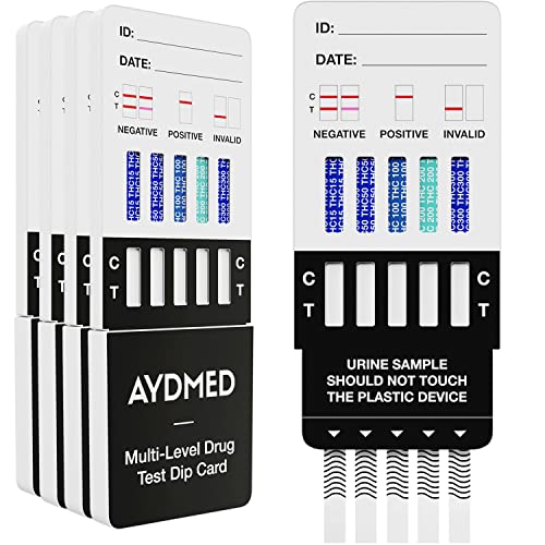 5 x Aidteq Professional 5 Level Sensitivity Marijuana Rapid Drug Test Dip Cards | Urine Drug Test | Test for The Presence of Cannabis (THC) at 300ng/mL, 200ng/mL, 100ng/mL, 50ng/mL, and 15ng/mL