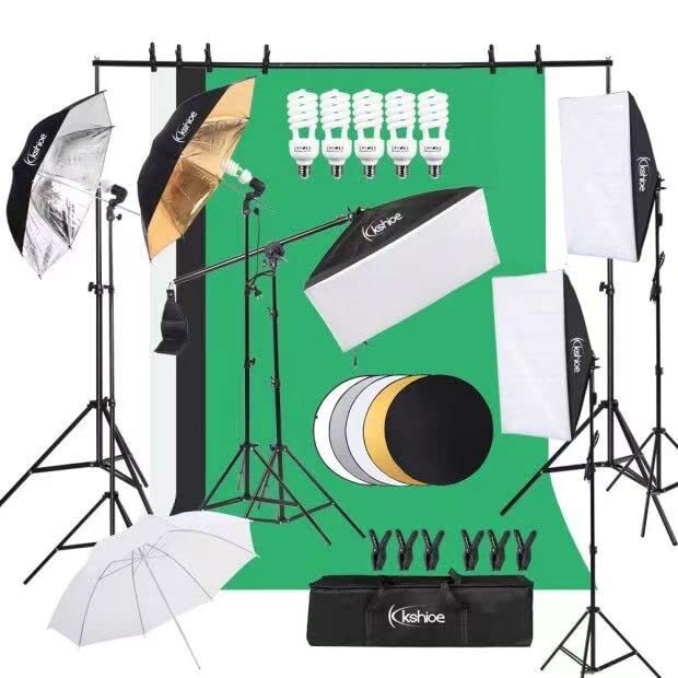 Kshioe Photography Lighting Kit, Light Box Photography with Backdrap Stand, Photo Backdrops for Photo Studio Product, Portrait and Video Shooting