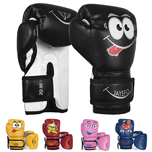 Jayefo Boxing Gloves for Kids & Children - Youth Boxing Gloves for Boxing, Kick Boxing, Muay Thai and MMA - Beginners Heavy Bag Gloves for Heavy Boxing Punching Bag - 6 Oz - Black