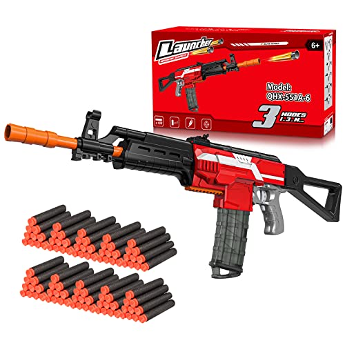 Holiky DIY Electric Automatic Toy Guns for Nerf Guns Bullets, 3 Modes Burst Soft Blaster Toys for Boys, Foam Bullet Hand Gun with 100 Pcs Refill Darts, Multi-Player Game for Kids (Red)