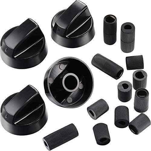 Jetec 4 Pack Black Control Knobs Replacement with 12 Adapters for Oven/ Stove/ Range