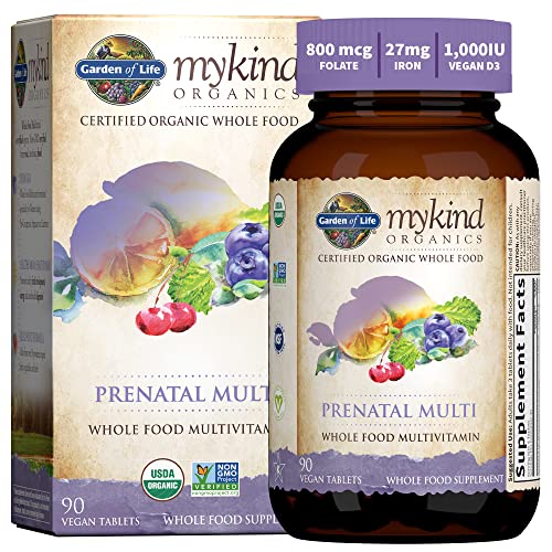 Women’s Prenatal Multivitamin with Vitamin D3, B6, B12, C & Iron, Folate for Energy & Healthy Fetal Development – Garden of Life mykind Organics – Organic, Non-GMO, Gluten-Free, Vegan, 30 Day Supply