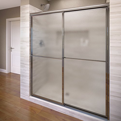 Basco Deluxe Shower Door Framed Obscure Glass Sliding Door, Silver