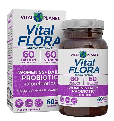 Vital Planet - Vital Flora Women 55+ Daily Probiotic Supplement with 60 Billion Cultures and 60 Strains, High Potency and Strain Diversity Probiotics for Women with Organic Prebiotics, 60 Capsules