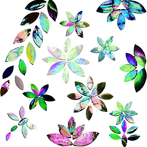 PALJOLLY 120 Pcs Iridescent Glass Petal Mosaic Tiles for Crafts, Stained Glass Supplies, Flower Leaves Mosaic Pieces Kit, Assorted Size and Rainbow Colors
