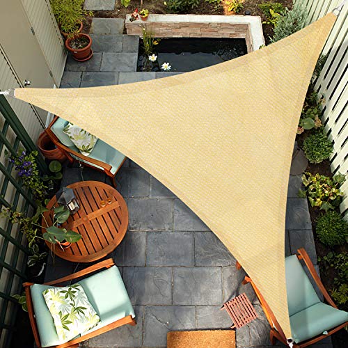 GARDRIT Sun Shade Sail Triangle 16'x 16' x 16', 185GSM Premium Material Up to 98% UV Block Sun Shade Canopy for Outdoor Patio Garden Backyard (Sand)