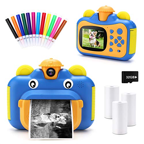 INKPOT Kids Instant Print Camera,Zero Ink Toddler Print Camera,12MP Digital Camera for Kids,1080P Video Camera with 32GB Card,Color Pens-Birthday Christmas Toy Gift for Boys Girls Age 4 5 6 7 8 9