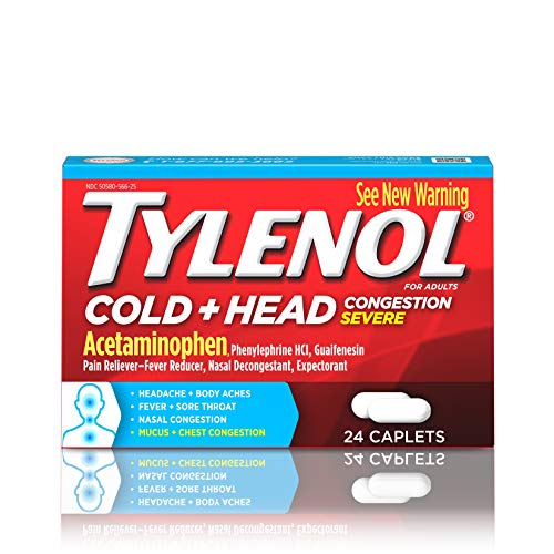 Tylenol Cold + Head Congestion Severe Medicine Caplets for Fever, Pain & Congestion Relief, 24 ct.