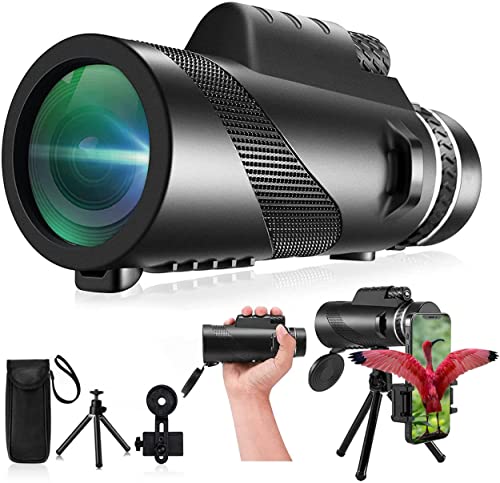 80x100 Monocular-Telescope High Powered Monocular for Adults Monocular for Smartphone Adapter Monocular Telescope Hunting Wildlife Bird Watching Travel Camping Hiking