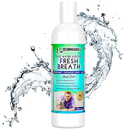 Vet Recommended Dog Breath Freshener Water Additive for Pet Dental Care - All Natural - Works to Solve The Cause of Bad Dog Breath. Add to Pet's Drinking Water - Made in USA (16oz/473ml)