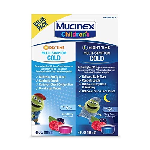 Cold & Cough, Mucinex Children's Multi-Symptom Day/Night Liquid, Very Berry, 4 Fl Oz (Pack of 2)