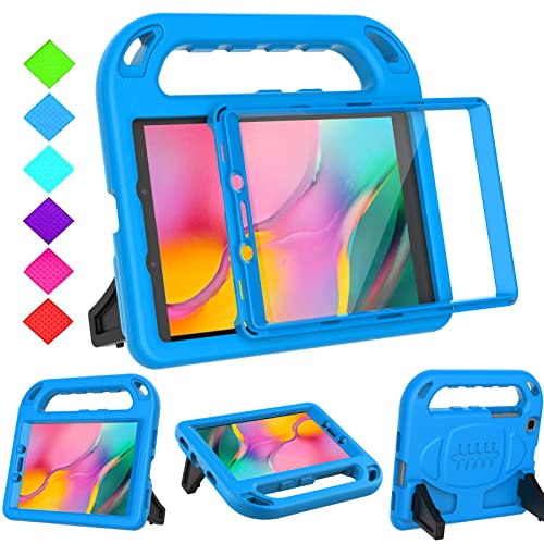 BMOUO for Samsung Galaxy Tab A 8.0 Case 2019 SM-T290/T295, Tab A 8.0 2019 Case with Screen Protector, Shockproof Light Weight Handle Stand Galaxy Tab A 8.0 inch 2019 Kids Case Without S Pen - Blue