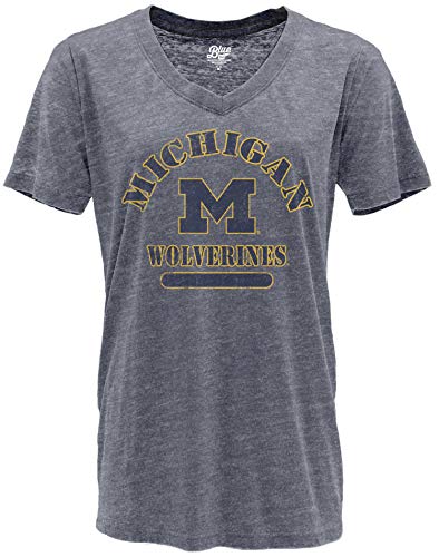 Blue 84 Women's Michigan Wolverines V-neck Burnout T Shirt, Michigan Wolverines Navy, X-Large