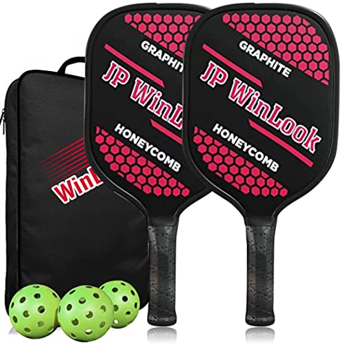 JP WinLook Pickleball Paddles Set with Graphite Face, Lightweight, Starter to Professional, Indoor/Outdoor, Men & Women, USAPA Approved Racquets, 3 Balls, 1 Bag