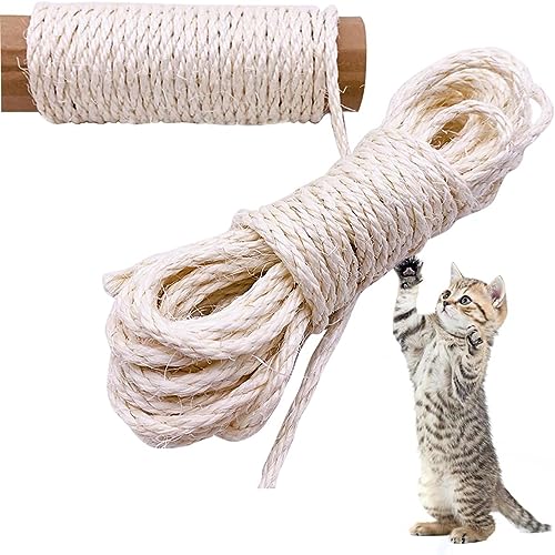 PET SHOW 1/4 inch 6mm Cats Sisal Rope 32.8 Feet(10M) Cat Scratching Post Replacement Hemp Rope for Repairing Recovering DIY Scratcher Twine String Kittens Shelves Furniture Toys