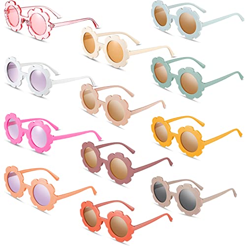 12 Pairs Kids Round Flower Sunglasses Flower Shaped Sunglasses Cute Outdoor Sunglasses Eyewear for Kids (Fresh Colors)