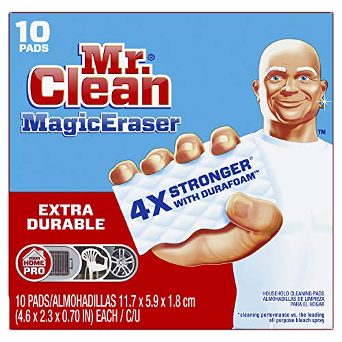 Mr. Clean Magic Eraser, Extra Durable Pro Version, Shoe, Bathroom, and Shower Cleaner, Cleaning Pads with Durafoam, 10 Count