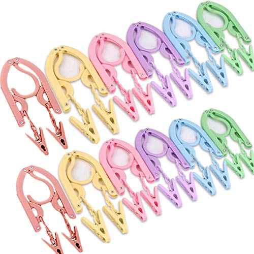 YOUOWO Travel Hangers with Clips Portable Folding Clothes Hangers 12 pcs with 24 pcs Hanger Clips for Scarves Suits Trousers Pants Shirts Socks Underwear Travel Home Foldable Clothes Drying Rack