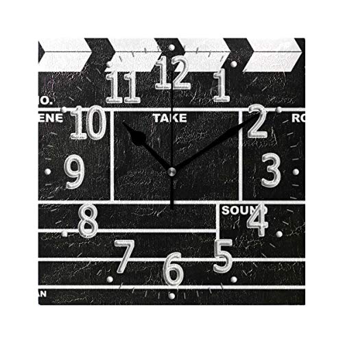 7.9 Inch Silent Square Wall Clock Clapperboard Design Wall Clock Battery Operated Hanging Clock for Living Room Bedroom Office