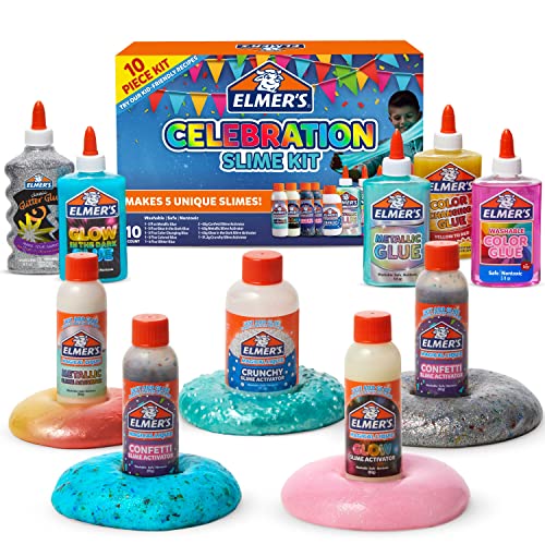 Elmer's Celebration Slime Kit | Slime Supplies Include Assorted Magical Liquid Slime Activators and Assorted Liquid Glues, 10 Count