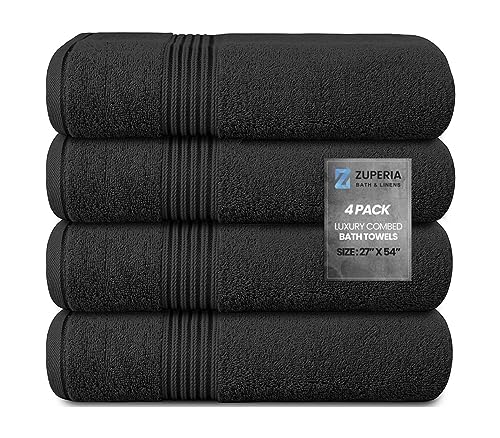 Zuperia Bath Towels 27' x 54' Set of 4 Ultra Soft 600 GSM 100% Combed Cotton Large Towels for Bathroom, Highly Absorbent Daily Usage Bath Towel Set Ideal for Pool, Home, Gym, Spa, Hotel (Grey)