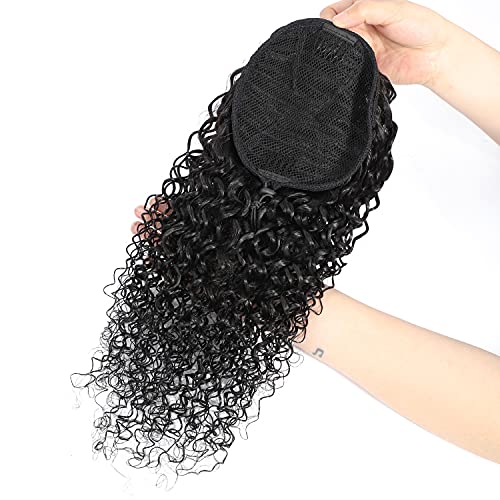 WEIWENHEE Ponytail Human Hair Extensions 1 Piece Brazilian Virgin Kinky Curly Comb Clip in PonyTail for Women Wavy Curl Thick Soft Hairpiece 18 inch