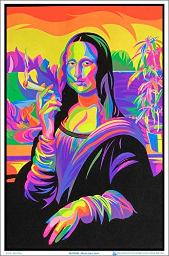 Mona Lisa Joint - Pot, Marijuana Blacklight Poster - Authentic Blacklight-Reactive Flocked Material - 23' x 35'