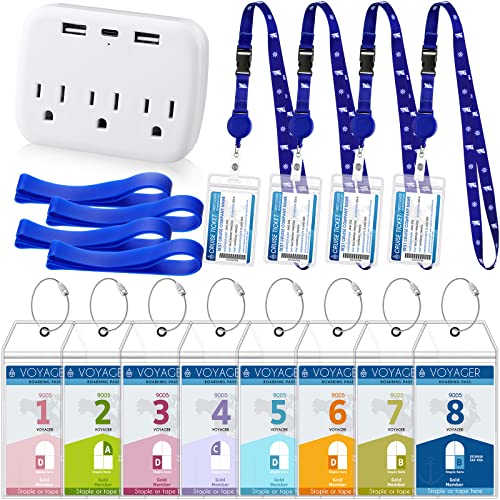 17 Pcs Carnival Cruise Luggage Tags Cruise Accessories Kit Include 8 Pcs Waterproof Luggage Tag Holder 4 Pcs Cruise Lanyards for Ship Cards 4 Pack Towel Bands and Power Strip (Dark Blue)