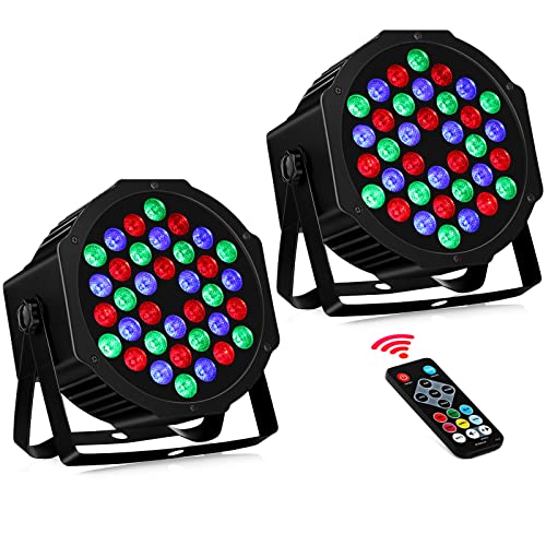 36 LED Stage Lights RGB DJ LED Par Light Remote & DMX Controlled Sound Activated Auto Play Uplights for Wedding Birthday Christmas Holiday Music Show Dance Party Stage Lighting-2 Pack