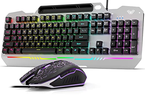 AULA Gaming Keyboard, 104 Keys Gaming Keyboard and Mouse Combo with RGB Backlit, All-Metal Panel, Anti-Ghosting, PC Gaming Keyboard and Mouse, Wired Gaming Keyboard Combo for MAC Windows PC Gamers