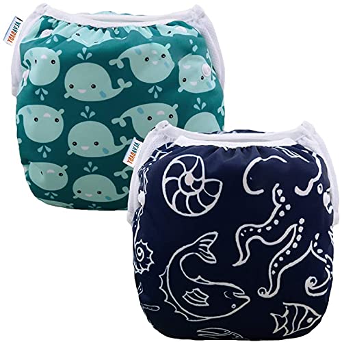 ALVABABY Swim Diapers 2pcs Baby & Toddler Snap One Size Reusable Adjustable Baby Boys' Swim Diapers for Swimming Lessons SW18-21