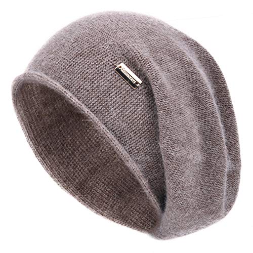 jaxmonoy Cashmere Slouchy Knit Beanie Hat for Women Winter Soft Warm Ladies Fleece Wool Knitted Skull Beanies Cap - Brown