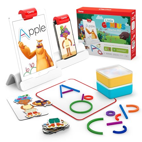 Osmo - Little Genius Starter Kit for iPad & iPhone - 4 Educational Learning Games - Ages 3 4 5 - Phonics & Creativity - Preschool Toys for Kids, Boy & Girl - STEM Toys (Osmo iPad Base Included)