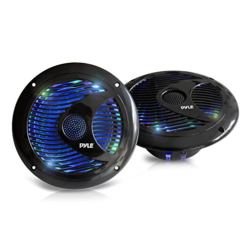 Pyle 6.5'' Dual Marine Speakers - IP44 Waterproof and Weather Resistant Outdoor Audio Stereo Sound System with Built-in Led Lights, 150 Watt Power and Polypropylene Cone - 1 Pair - PLMR6LEB (Black)
