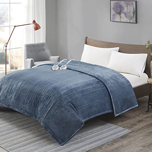 Degrees of Comfort Electric Blanket Queen Size, Heated Blankets with Dual Control | Auto Shut Off, 20 Heating Levels, Machine Washable, Blue, 84Wx90L