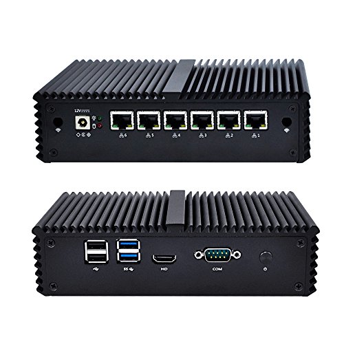 Qotom Qotom-Q555G6-S05 Mini PC Intel Core i5 7200U Industrial Micro PC Barebone System Dual Core Desktop Small Computer with 6 Gigabit Ethernet NIC