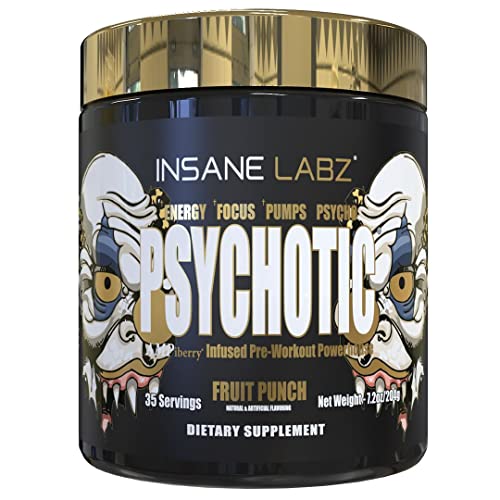 Insane Labz Psychotic Gold, High Stimulant Pre Workout Powder, Extreme Lasting Energy, Focus, Pumps and Endurance with Beta Alanine, DMAE Bitartrate, NO Booster