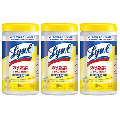 Lysol Disinfectant Wipes, Multi-Surface Antibacterial Cleaning Wipes, For Disinfecting and Cleaning, Lemon and Lime Blossom, 80 Count (Pack of 3)