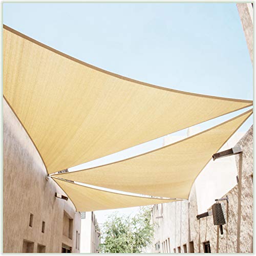 Colourtree 22' x 22' x 22' Beige Sun Shade Sail Triangle Canopy Fabric Cloth Screen, Water Permeable & UV Resistant, Heavy Duty, Carport Patio Outdoor - (We Customize Size)