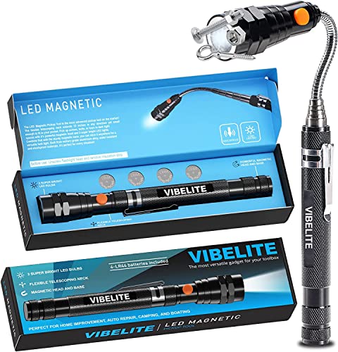 VIBELITE Extendable Magnetic Flashlight with Telescoping Magnet Pickup Tool-Cool Gadgets Gifts Idea & Valentines Day Birthday Gifts For Men, Husband, Dad, Father, Mechanic, Tech, Handyman, Him, Women