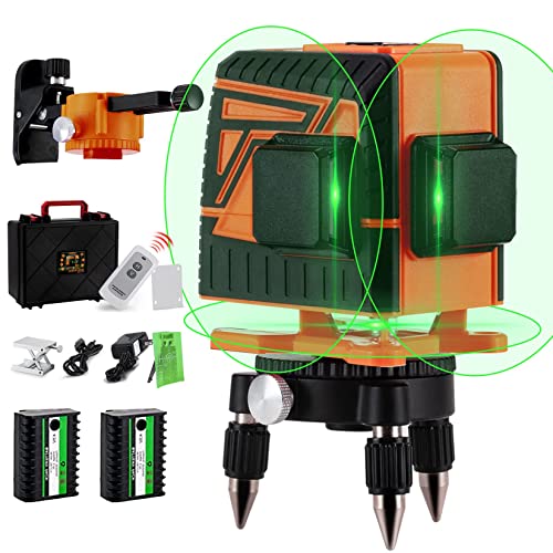 OMMO Laser Level, 12 Lines Green Laser Level Self Leveling Tool, 150ft Green Line Laser Level Beam Tool with Two 360° Vertical and One 360° Horizontal Lines, Battery and Remote Controller Included