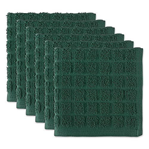 DII Basic Terry Collection Solid Windowpane Dishcloth Set, 12x12, Dark Green, 6 Piece