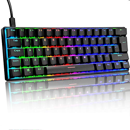 ZIYOU LANG MK21 Portable 60% Mechanical Gaming Keyboard Untra-Compact Type-c Wired with Light Up Chroma LED Backlit Non-Conflict 61 Key TKL Ergonomic for PS4 PS5 PC Mac Windows(Black/Blue Switch)