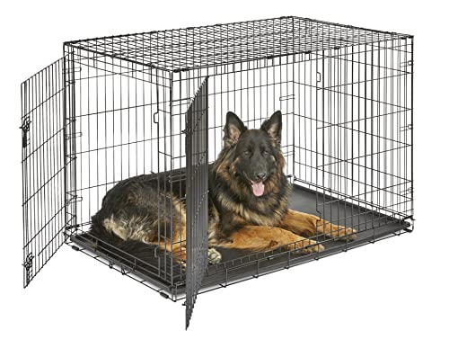 New World Newly Enhanced Double Door New World Dog Crate, Includes Leak-Proof Pan, Floor Protecting Feet, & New Patented Features, 48 Inch