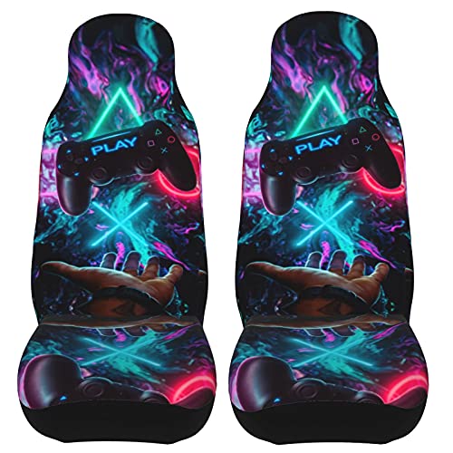 Ninegty Car Seat Covers 2 Pack Galaxy Colorful Video Game Controller Play Games Universal Bucket Front Steats Cover Protector Cushion for Truck SUV Van