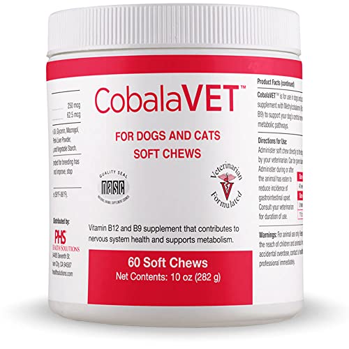 CobalaVet Vitamin B12 & B9 for Small Dogs & Cats - Supports The Nervous System, Brain Function, Immune Defenses & Cell Growth - Blood Cell Formation - Metabolic Pathway - 60 Soft Chews