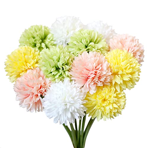 Jim's Cabin Artificial Flowers 12 Pcs Fake Silk Artificial Chrysanthemum Ball Hydrangea Bridal Wedding Bouquet for Kitchen Home Decor…