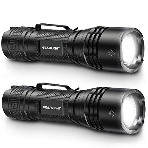 GearLight TAC LED Flashlight Pack - 2 Super Bright, Compact Tactical Flashlights with High Lumens for Outdoor Activity & Emergency Use - Gifts for Men & Women - Black