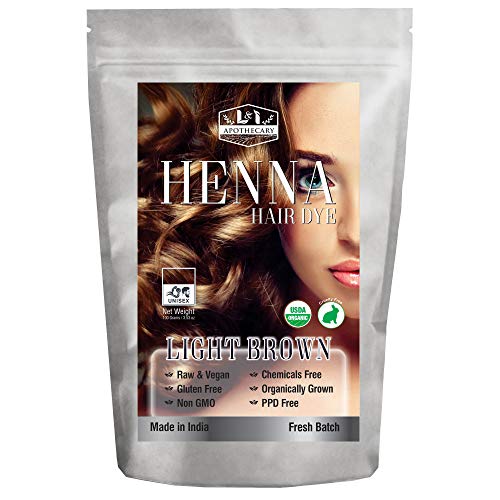 Organic LIGHT BROWN Henna Hair Dye - USDA Certified Organic Henna For Hair, Natural, gluten free, cruelty free Henna Hair Color