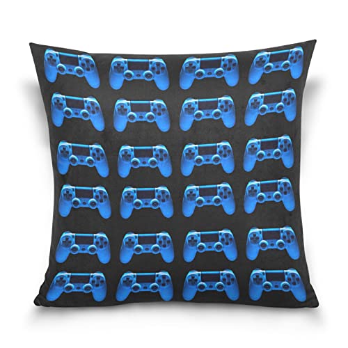 Video Game Joystick Gamepad in Blue Neon Lights Isolated on Black Square Pillowcase Cushion Cover, Soft Breathable Bed Pillow Case Cover for Couch Home Sofa Bedroom Office Car Decor 16x16 inches